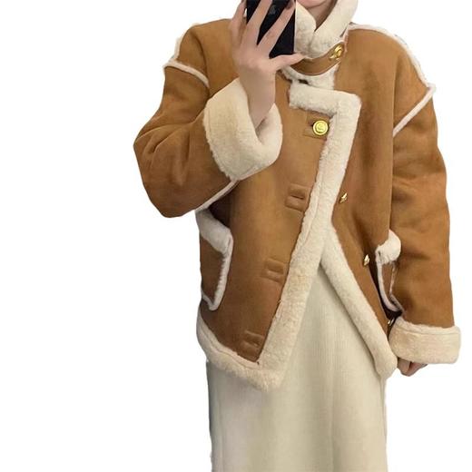 【粉色羊羔绒外套】短款冬季皮毛一体 冬季新款小个子韩系加厚小香风 商品图4