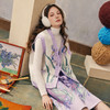 两三事梵高文艺紫鸢之名2024秋季新款渐变色鸢尾花图案针织半身裙 商品缩略图2