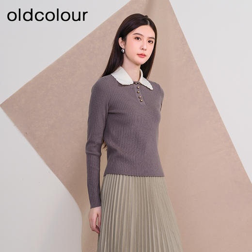 oldcolour欧珂冬季新款时尚纯色修身翻领毛织套头衫女P450504A1 商品图0