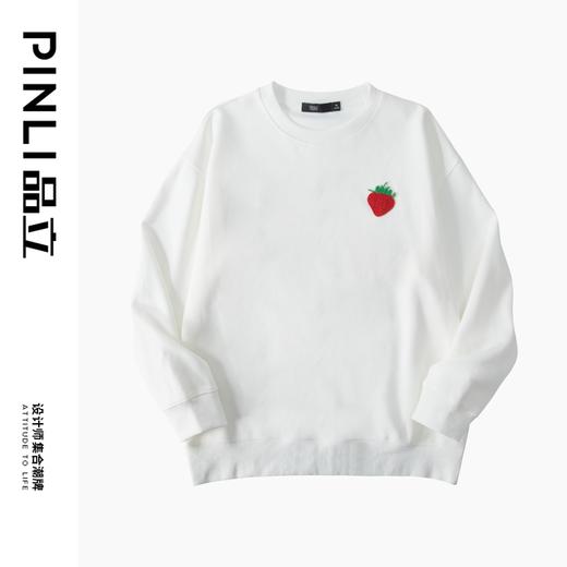 PINLI品立2024秋季新款男潮牌宽松卫衣草莓刺绣休闲百搭圆领上衣BG243109017 商品图3