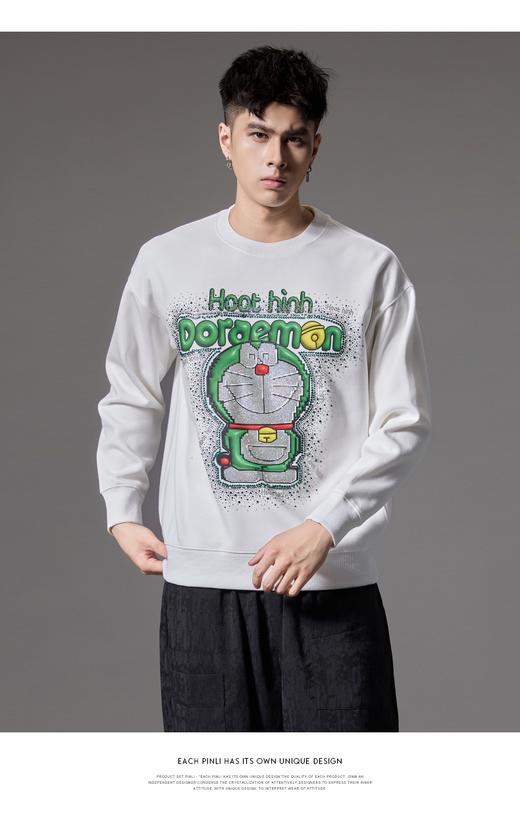 PINLI品立2024秋季新款男士烫钻叮当猫套头卫衣宽松潮牌休闲上衣BG243109012 商品图6