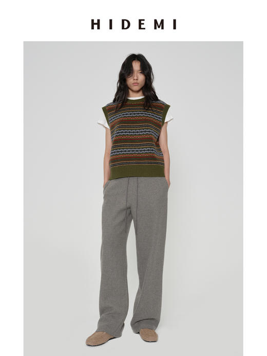 HIDEMI 进口澳洲绵羊毛全毛厚款立体剪裁茧型裤羊腿裤 意大利米/艺术灰/黑色 商品图11