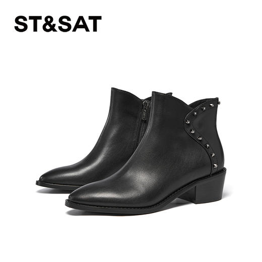 星期六铆钉钻饰摩登粗跟短靴SSC4116424 商品图6