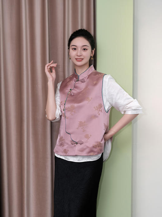 盛唐婧 |中式国风库缎菊花纹马甲 商品图0