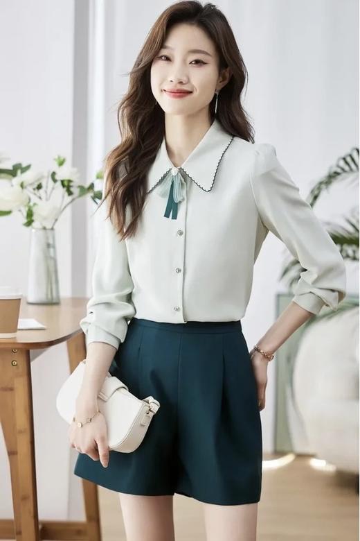 苏醒的乐园 撞色花边衬衣休闲裤套装 18448 商品图1