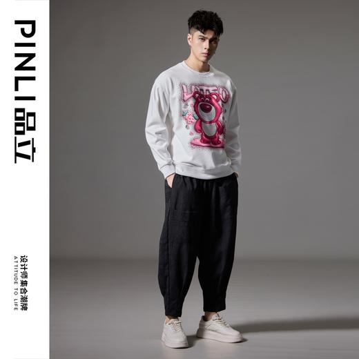 PINLI品立2024秋季新款男士潮牌休闲卫衣草莓熊烫钻宽松套头上衣BG243109013 商品图1