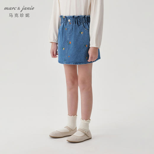马克珍妮女童花边腰绣花牛仔半身裙儿童短裙秋装裙子新款241501 商品图2