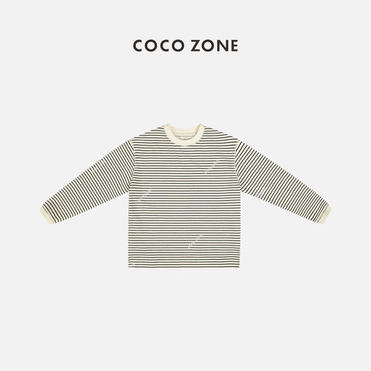 COCO ZONE撞色条纹T恤宽松百搭打底休闲长袖上衣24C10022 商品图1