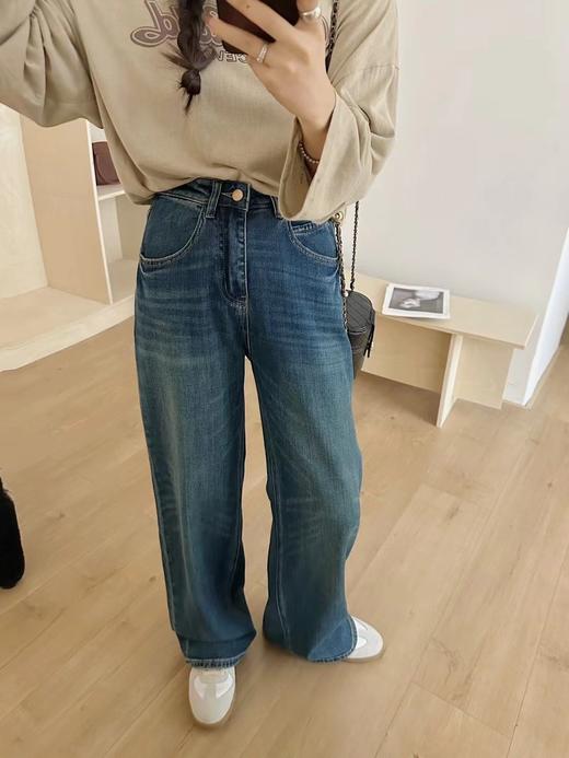 老米优品🎈篙端款《复古微拖地窄版阔腿牛仔裤》面料炒鸡舒服，行走的纸片人，显瘦宝藏裤！K240911A 商品图2