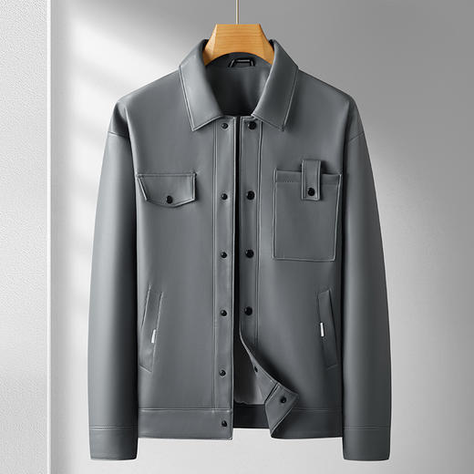 【Q】【新款DWD】大依优型大码翻领pu皮夹克外套加肥加大肥佬休闲上衣男士胖子潮流 商品图3