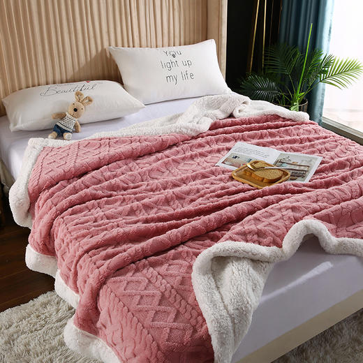 亚马逊塔芙绒羊羔绒毛毯柔软立体提花盖毯空调毯子珊瑚绒沙发毯被 商品图0