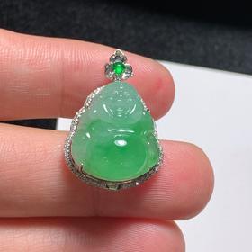 翡翠18k金镶嵌冰绿佛