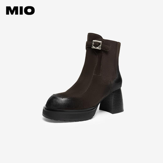 MIO米奥冬季圆头厚底粗跟时装靴复古摩登短靴百搭靴子女M245642312 商品图1