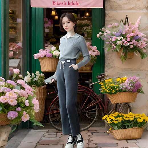 奢姿2024年冬装新款大码女装时尚加绒休闲裤胖妹妹松紧直筒裤子1234506619 商品图1