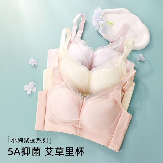 【无侧骨无钢圈】熳洁儿 小胸专属舒适聚拢5A艾草抑菌里杯花卉蕾丝内衣承托侧收副乳调整文胸24261538 商品图5