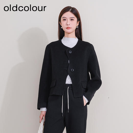 oldcolour欧珂冬新款时尚圆领长袖纯色手工呢料短外套女P461501A1 商品图1