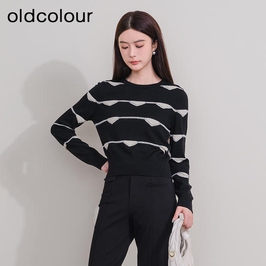 oldcolour欧珂新款圆领长袖不规则横纹毛织套头衫女P440508A1 商品图2