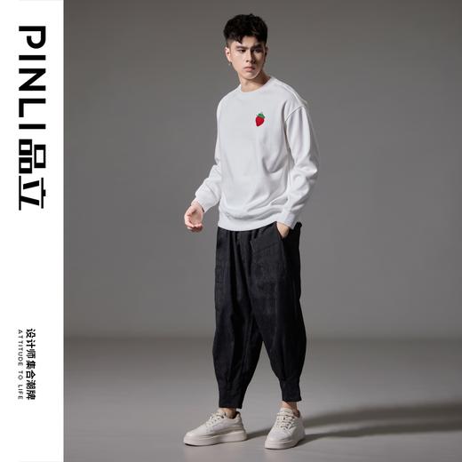 PINLI品立2024秋季新款男潮牌宽松卫衣草莓刺绣休闲百搭圆领上衣BG243109017 商品图1