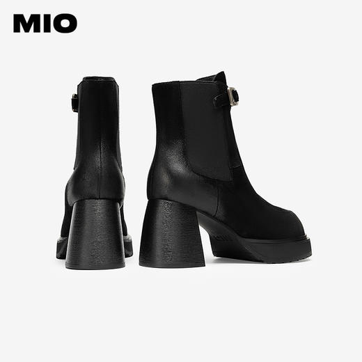MIO米奥冬季圆头厚底粗跟时装靴复古摩登短靴百搭靴子女M245642312 商品图3