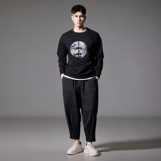 PINLI品立2024秋季新款中国风盘扣装饰宽松卫衣男印花休闲潮上衣BG243109015 商品图1