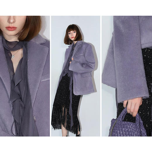 COCOBELLA治愈系长毛绒西装秋冬袖口开叉紫色毛呢外套SI3029 商品图1