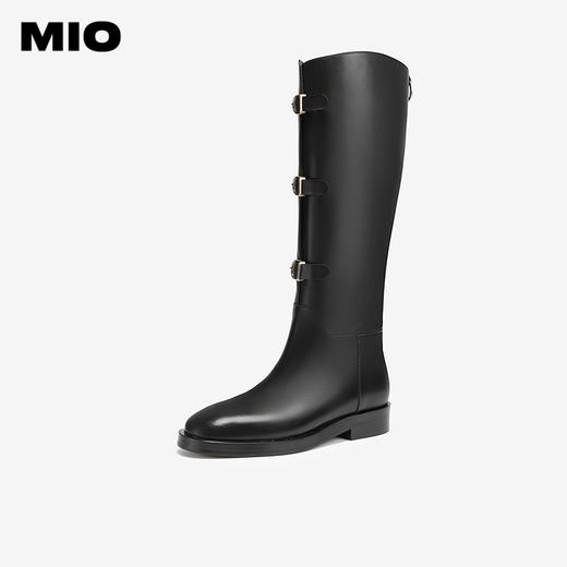 MIO米奥冬季质感牛皮革骑士靴百搭长筒瘦瘦靴厚底增高靴子女M245833081 商品图1