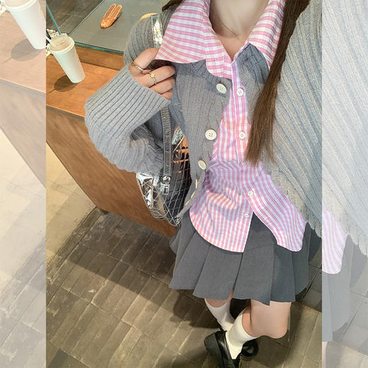 <曾小咸推荐>秋季叠穿一整套开衫+衬衫+半裙 商品图3