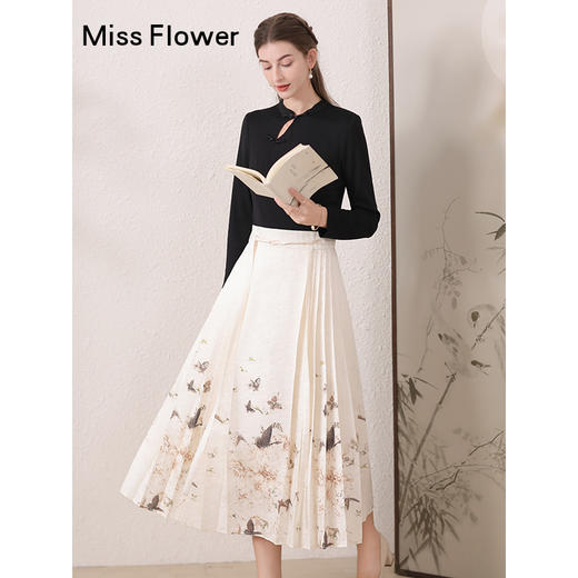 黑色新中式拼接针织连衣裙女春秋2026春季新款国风马面裙 商品图2