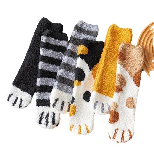 【超值29.9到手6双！】珊瑚绒猫爪袜 冬季居家加厚睡眠袜 月子袜卡通可爱地板袜 保暖中筒袜-QQ 商品图4