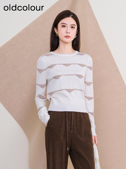 oldcolour欧珂新款圆领长袖不规则横纹毛织套头衫女P440508A1 商品图4
