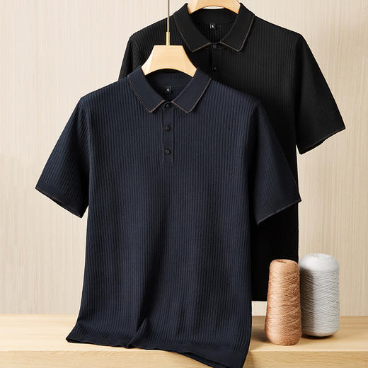 【新款DPF】大依优型翻领毛衣针织短袖背心休闲针织衫毛背心满印字母加肥加大上衣男士胖子大码毛衫t恤打底 商品图0