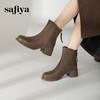 Safiya/索菲娅2024英伦风百搭粗跟时尚圆头短筒粗腿显瘦弹力靴 SF44116130/SF44118130 商品缩略图4