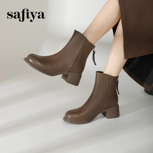 Safiya/索菲娅2024英伦风百搭粗跟时尚圆头短筒粗腿显瘦弹力靴 SF44116130/SF44118130 商品图4