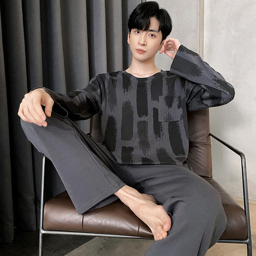 【无感安心睡眠家居服】男士家居服套装 春秋款纯棉长袖 新款休闲加大码 秋冬可外穿家居服，加大码设计，轻松舒适，可外穿家居两相宜 商品图9