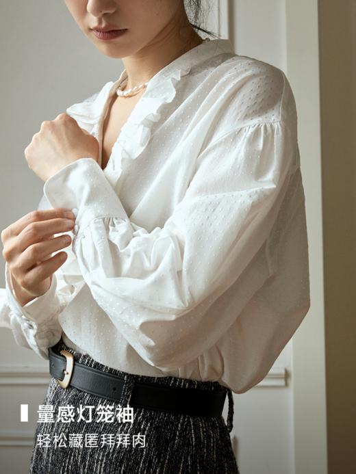 轻法式丝棉提花荷叶领上衣FCE3SHT011 商品图2