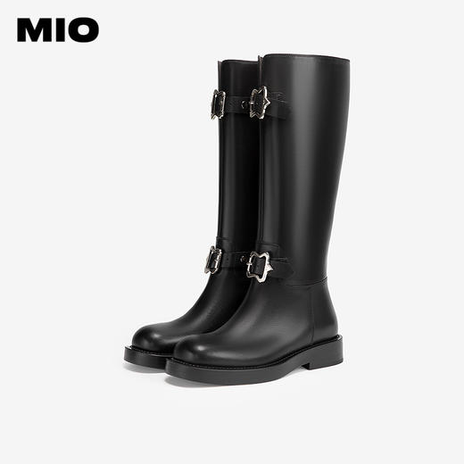 MIO米奥冬季牛皮革骑士靴潮流酷飒个性长筒靴厚底靴子女M245895323 商品图2