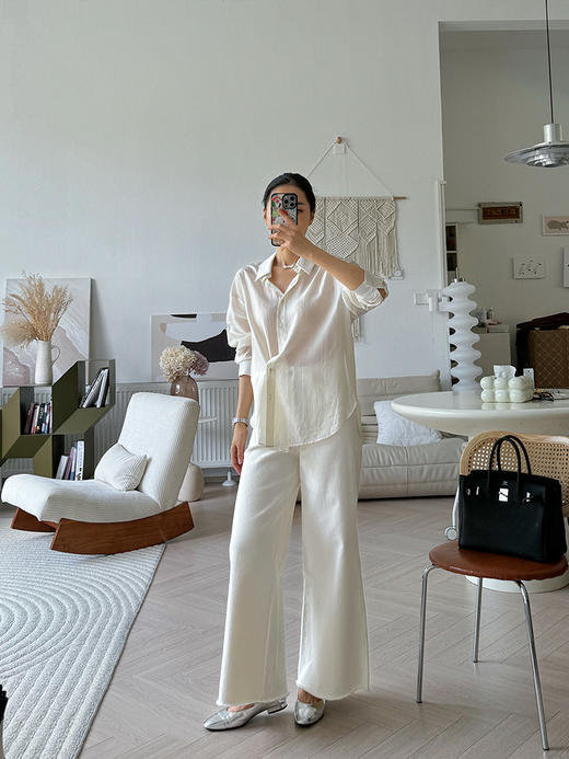 “蝉翼流光”法式极简风扭褶设计 宽松微透感衬衫 商品图3