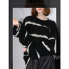 COCOBELLA撞色条纹粗针镂空毛衣女花式纱松弛感针织衫MZ3020 商品缩略图1
