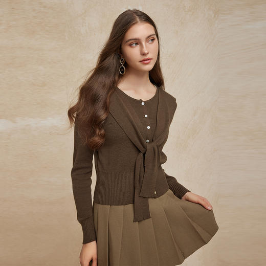 PG630斯尔丽24秋季新款优雅淑女细针开衫可脱卸披肩两件套针织衫 商品图2