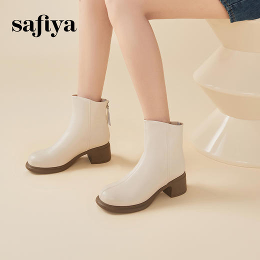 Safiya/索菲娅2024英伦风百搭粗跟时尚圆头短筒粗腿显瘦弹力靴 SF44116130/SF44118130 商品图6