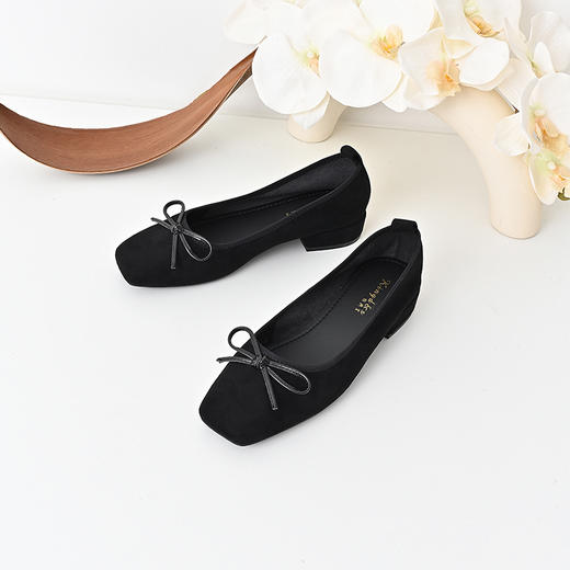 经典鲨2024年秋款时尚豹纹方头气质平底蝴蝶结一脚蹬单鞋女KW328-D37011 商品图3