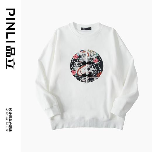 PINLI品立2024秋季新款中国风盘扣装饰宽松卫衣男印花休闲潮上衣BG243109015 商品图4