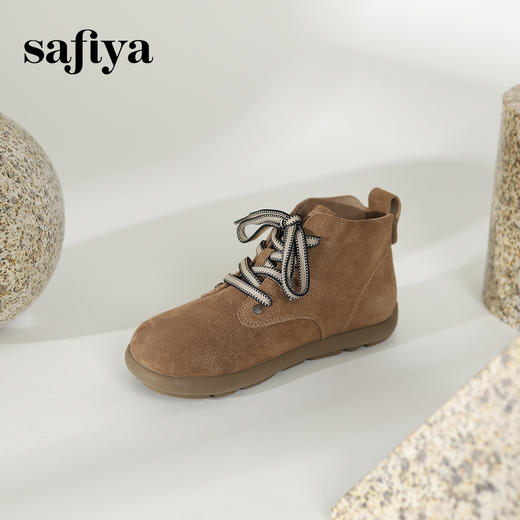 Safiya/索菲娅2024冬美拉德复古英伦百搭休闲勃肯系带平底小短靴 SF44112407/SF44118407 商品图8