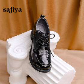 Safiya/索菲娅 2024新款复古英伦风压花牛皮系带粗跟小皮鞋女SF43112156