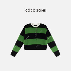 COCO ZONE 秋季条纹半开襟长袖针织衫套头上衣CC1C2054