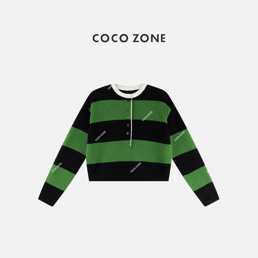 COCO ZONE 秋季条纹半开襟长袖针织衫套头上衣CC1C2054 商品图0