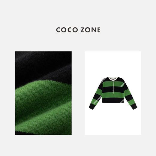 COCO ZONE 秋季条纹半开襟长袖针织衫套头上衣CC1C2054 商品图2