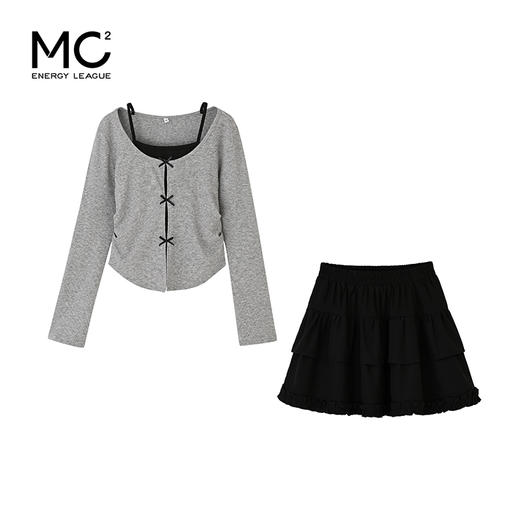 拼接蝴蝶结T恤两件套S4231537 商品图0