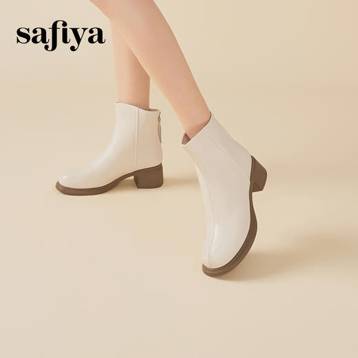 Safiya/索菲娅2024英伦风百搭粗跟时尚圆头短筒粗腿显瘦弹力靴 SF44116130/SF44118130 商品图7