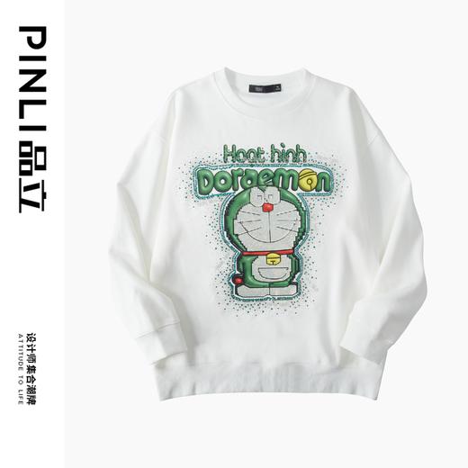 PINLI品立2024秋季新款男士烫钻叮当猫套头卫衣宽松潮牌休闲上衣BG243109012 商品图5